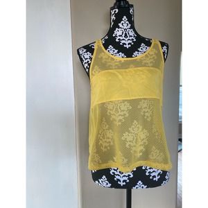 Vintage yellow mesh tank top fits up to Medium